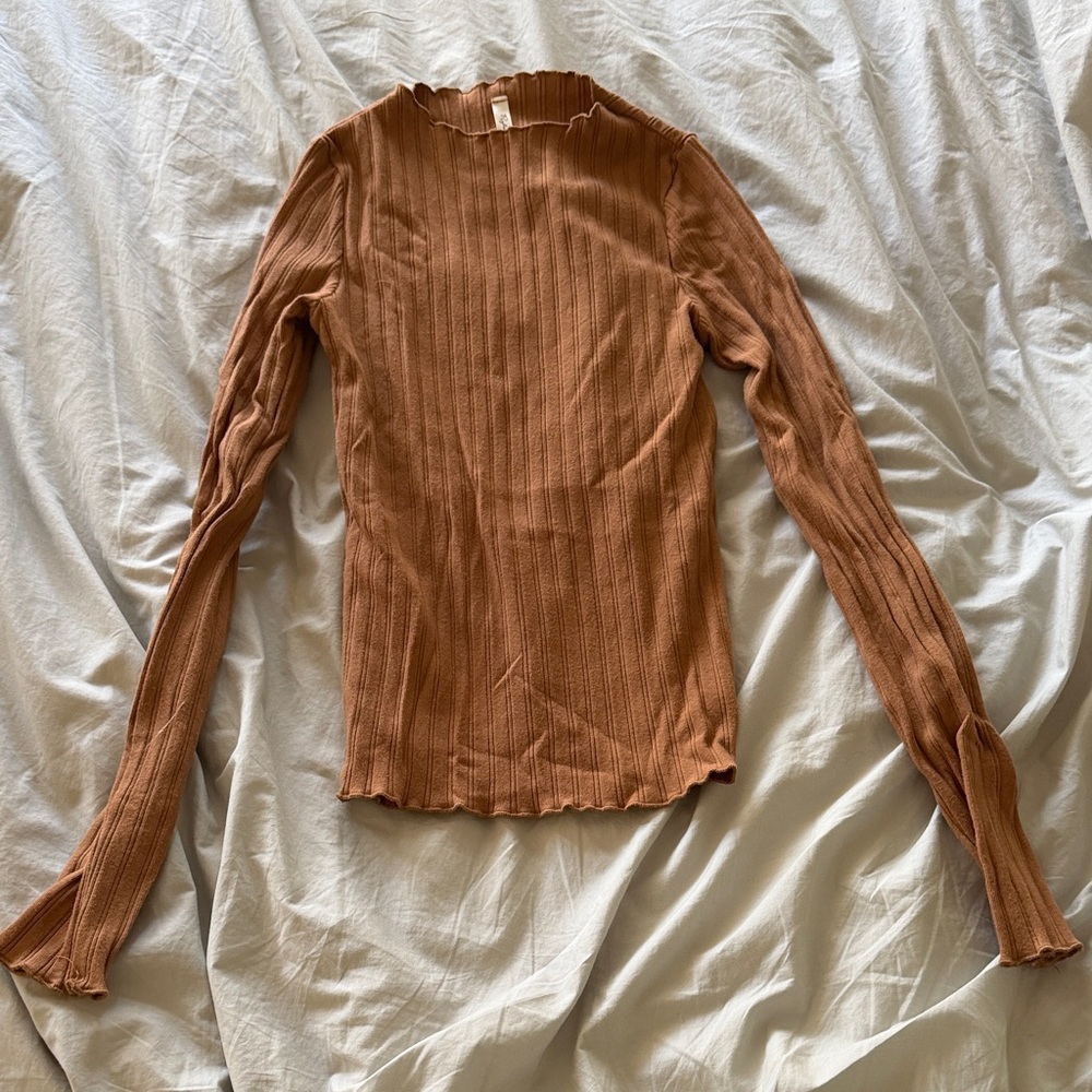 Rylee + Cru Ribbed Brown Long Sleeve Top